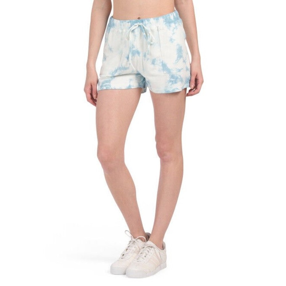 Lucky Brand Women's Tie Dye Shorts White Blue Drawstring Mid Rise size Large NEW